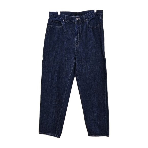 Uniqlo Jean Women 32 Indigo Relaxed Tapered High Rise Cropped Fabric By Kaihara - Picture 1 of 16